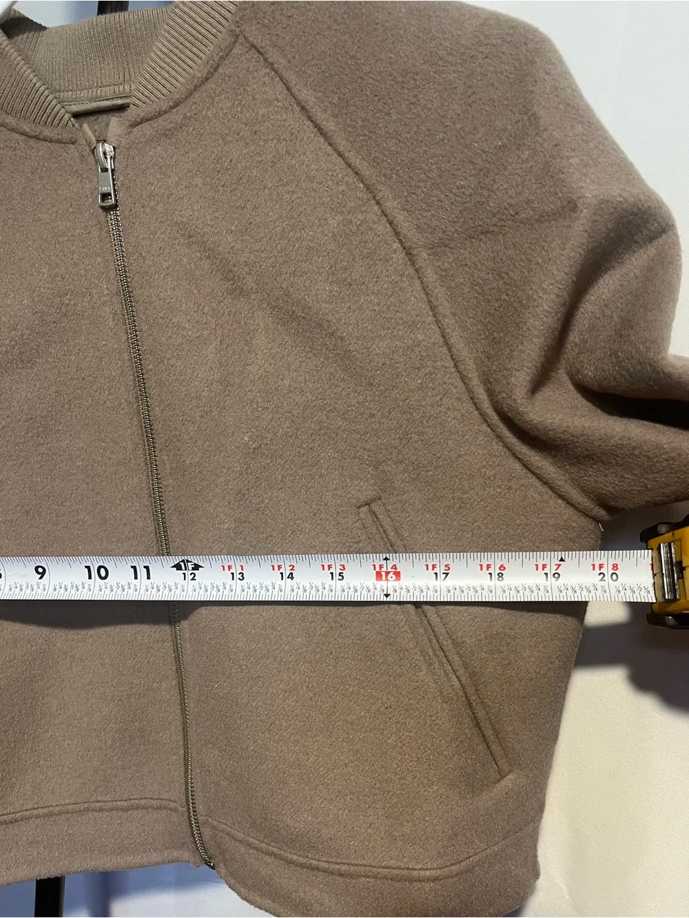 Zara Kids Wool Blend Taupe Cropped Full Zip Up Bomber Jacket SZ 11-12